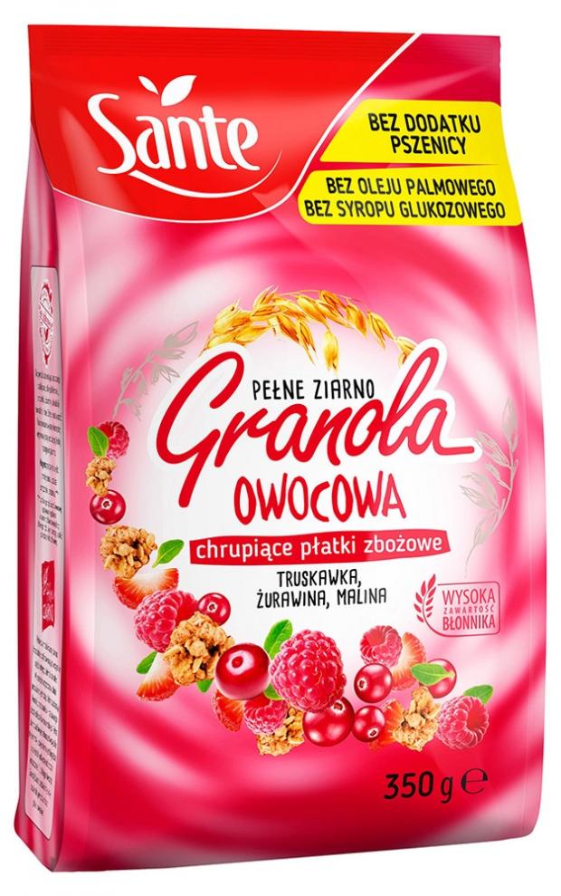 Хлопья злаковые Sante Granola клюква малина и клубника, 350 г