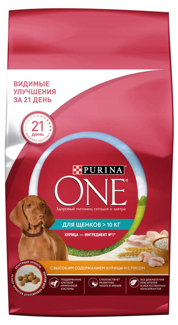 фото Корм для щенков purina one сухой с курицей и рисом для средних и крупных пород, 1,8 кг