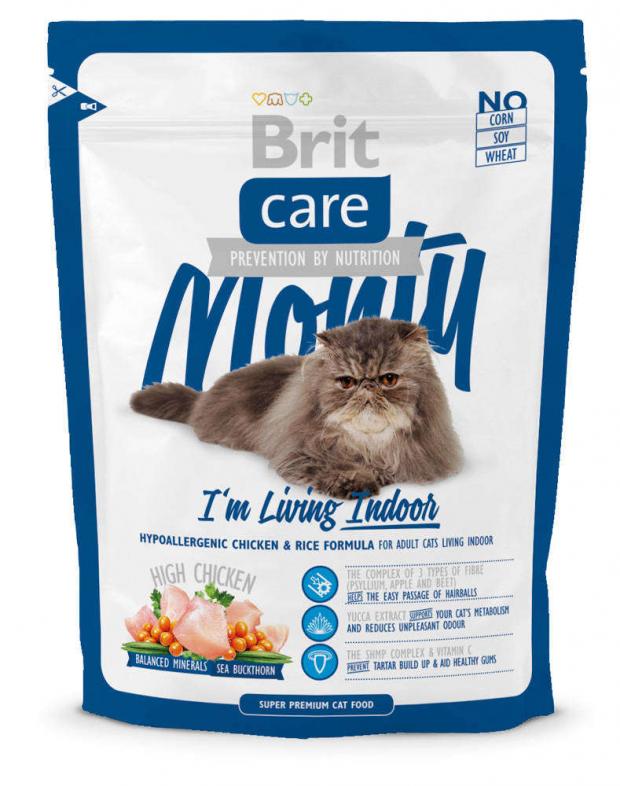 

Сухой корм для кошек живущих дома Brit Care Cat Monty Indoor с курицей и рисом, 400 г