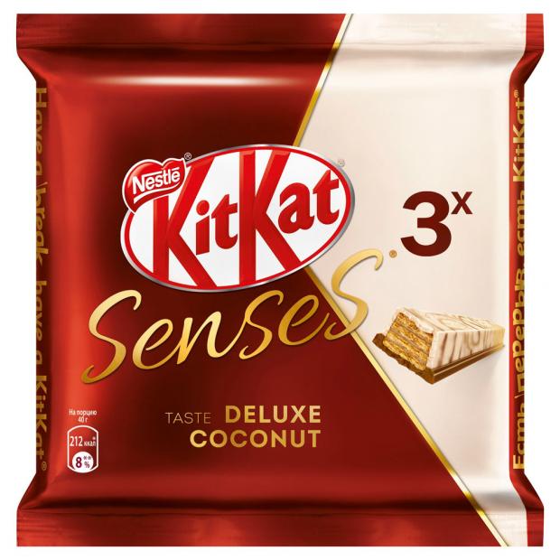 фото Шоколад kitkat senses белый со вкусом кокоса и молочный со вкусом миндаля, 3 х 40 г