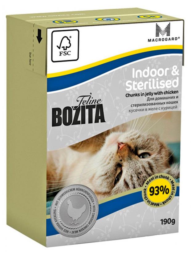 фото Консервированный корм для кошек bozita indoor&sterilized кусочки в желе с курицей, 190 г