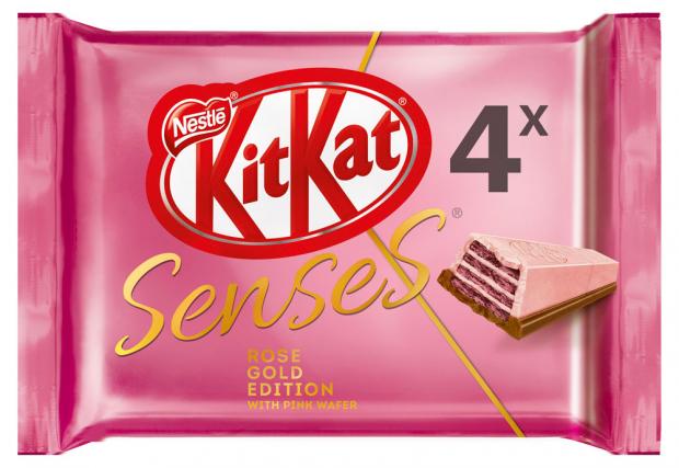 фото Шоколад kitkat senses rose gold edition со вкусом клубники с хрустящей вафлей, 116 г