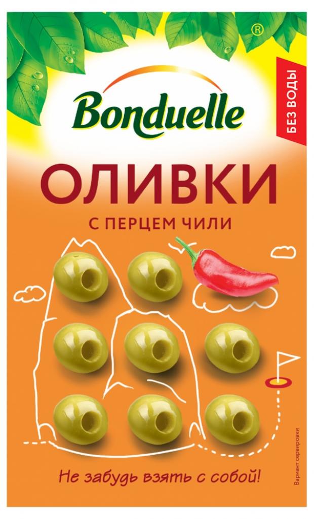 

Оливки зеленые Bonduelle с перцем чили, 70 г