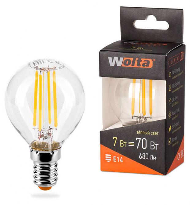 фото Лампа светодиодная wolta filament 7-70w e14 ш flm теплый свет