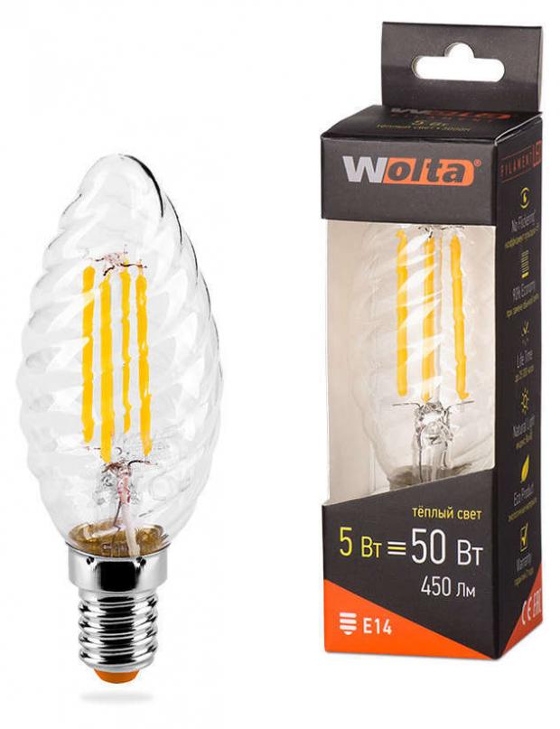 фото Лампа светодиодная wolta filament 5-50w e14 св/вит flm теплый свет