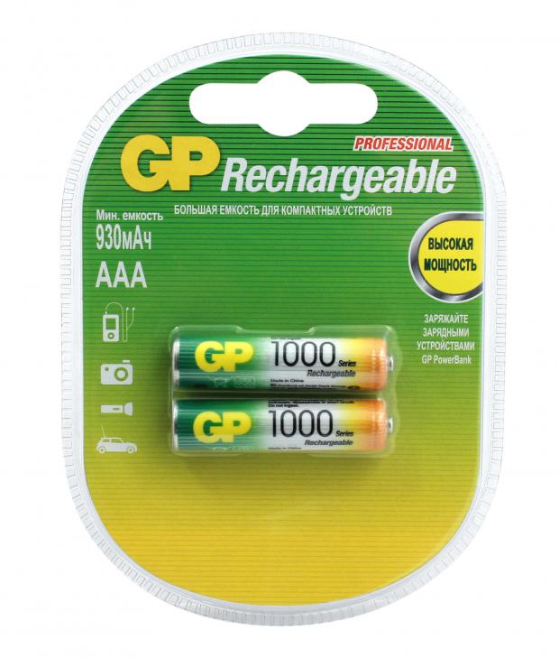 фото Батарейка аккумуляторная gp rechargeable 1000 мач типоразмер aaa, 2 шт