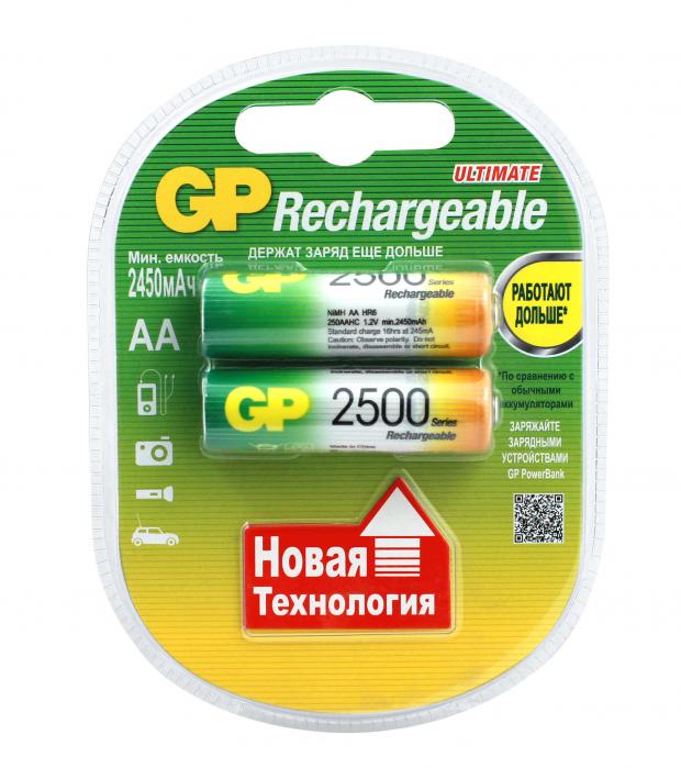 фото Батарея аккумуляторная gp rechargeable 2500 мач aa, 2 шт