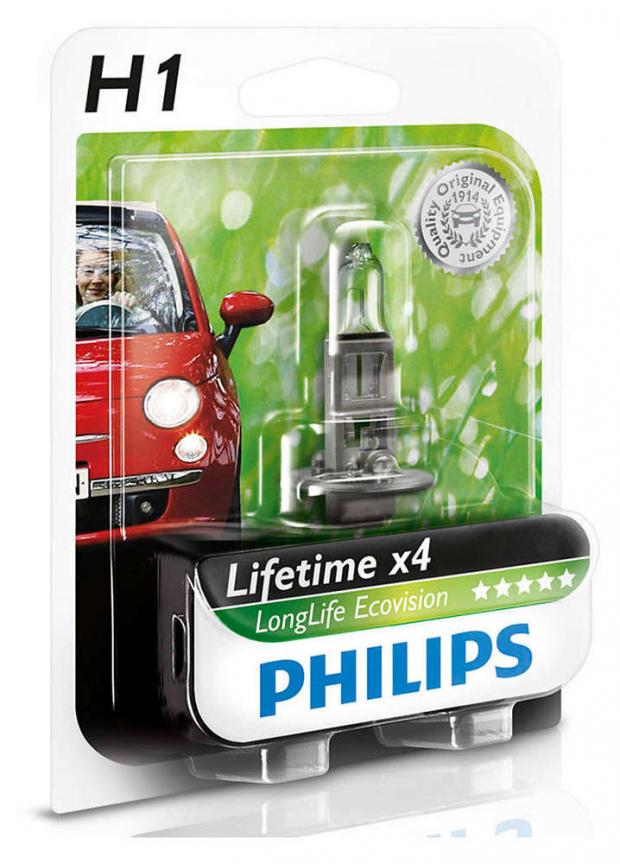 фото Лампа галогенная philips longlife ecovision h1 12v- 55w p14,5s