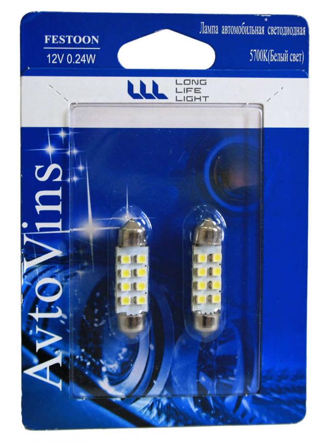 фото Лампа диодная avtovins c5w 8smd подсветка салона, 3528-36 мм