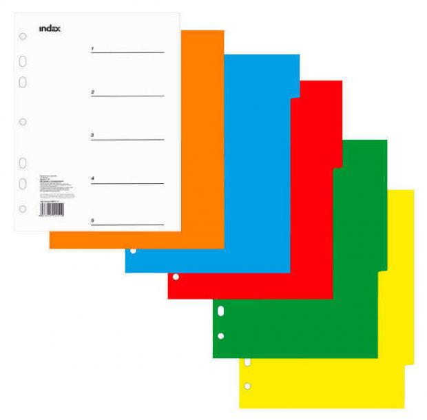 фото Разделитель index пластиковый а5, 5 цветов