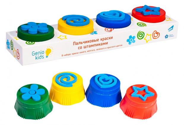 Краски пальчиковые Genio Kids со штампиками, 4х25 мл