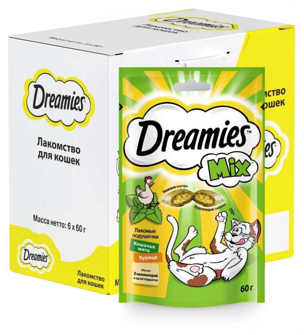 фото Лакомство для кошек dreamies mix подушечки с мятой и курицей, 60 г