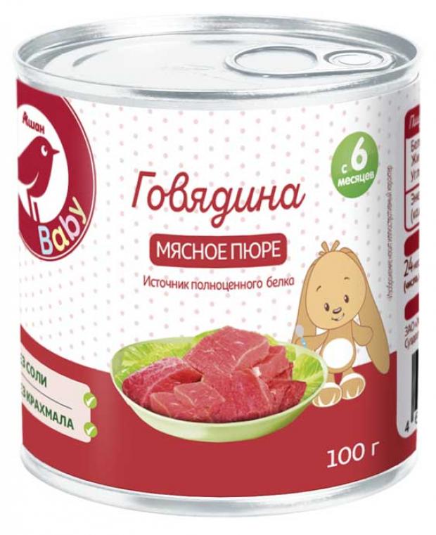 фото Пюре мясное auchan красная птица baby говядина с 6 мес, 100 г