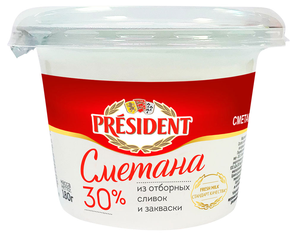 Сметана President 30% БЗМЖ, 180 г