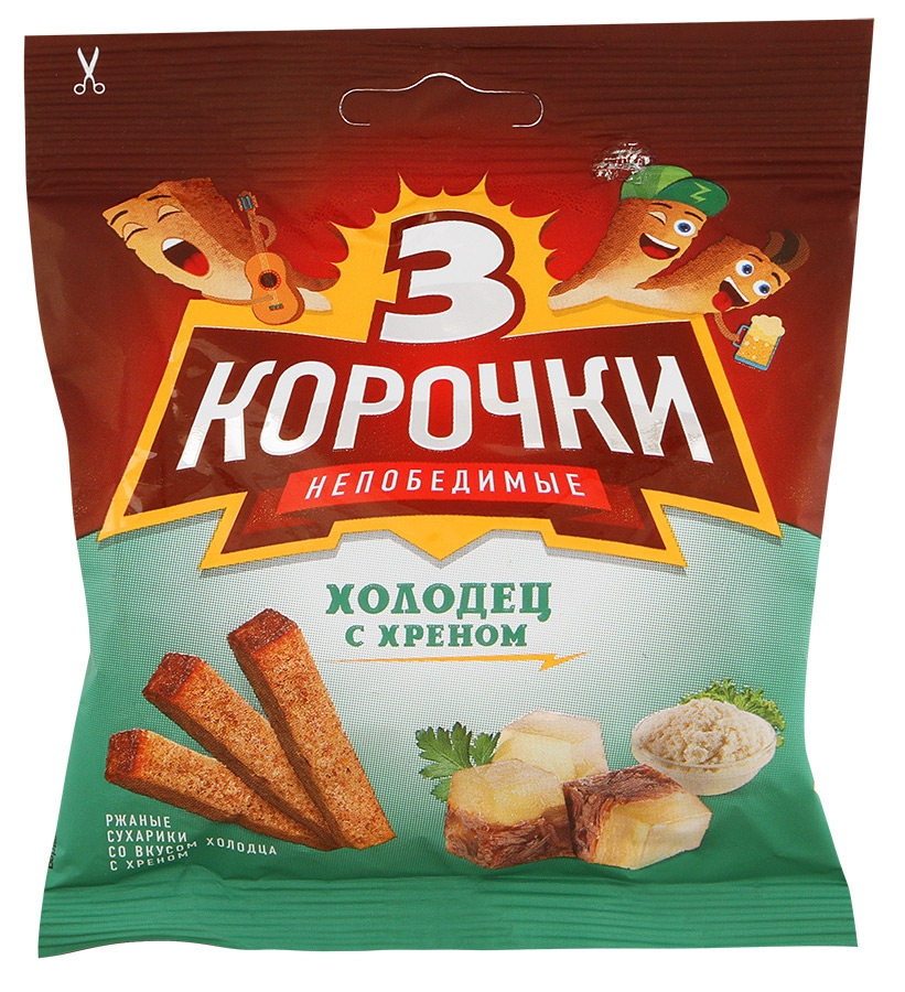 Сухарики ржаные «3 Корочки» со вкусом холодца и хрена, 40 г