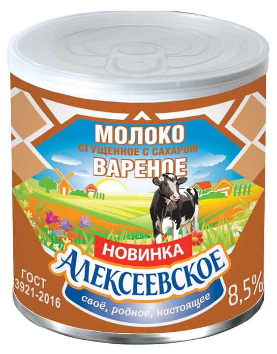 Алексеевское | Молоко сгущенное «Алексеевское» вареное с сахаром 8.5% БЗМЖ, 360 г