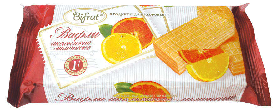 Вафли Bifrut апельсинно-лимонные на сорбите, 100 г