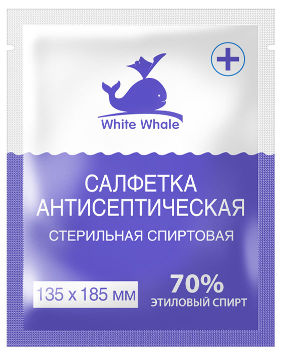 Салфетка антисептическая White Whale спиртовая 13,5 х18,5 см, 1шт