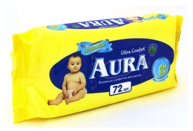 Влажные салфетки детские Aura Ultra Comfort с экстрактом алоэ, 72 шт