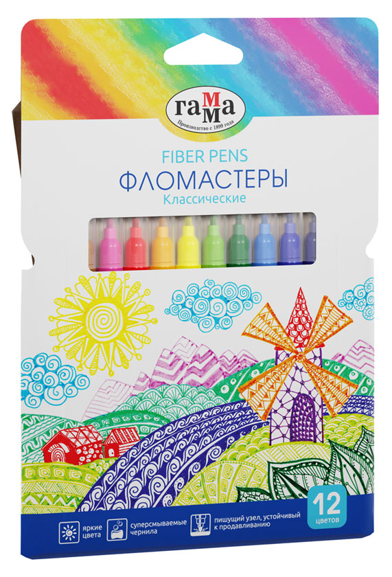 Фломастеры «Гамма» Классические, 12 цветов