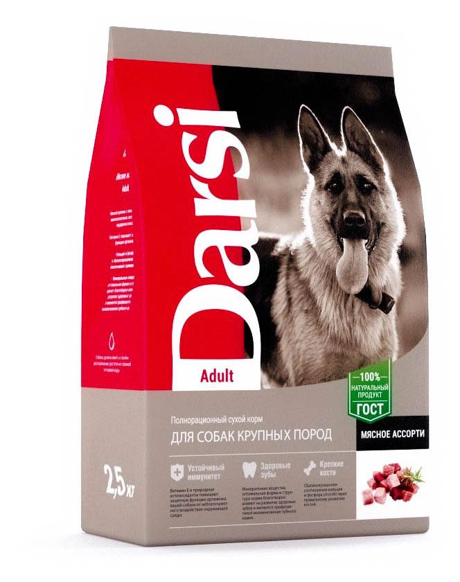 Сухой корм для собак Darsi крупных пород Adult Мясное ассорти, 2,5 кг