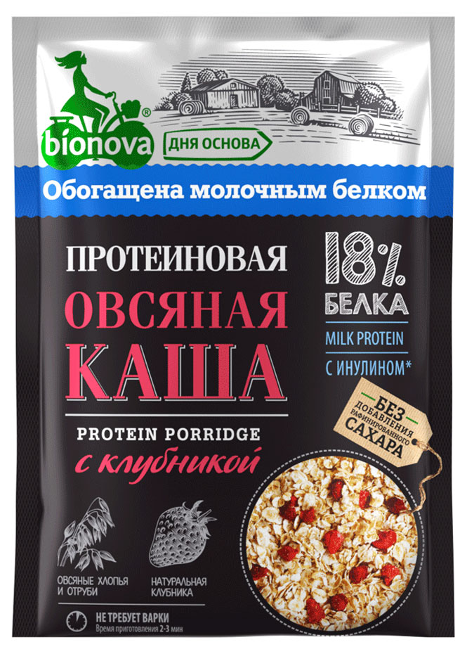 Каша овсяная Bionova протеиновая с клубникой 18%, 40 г