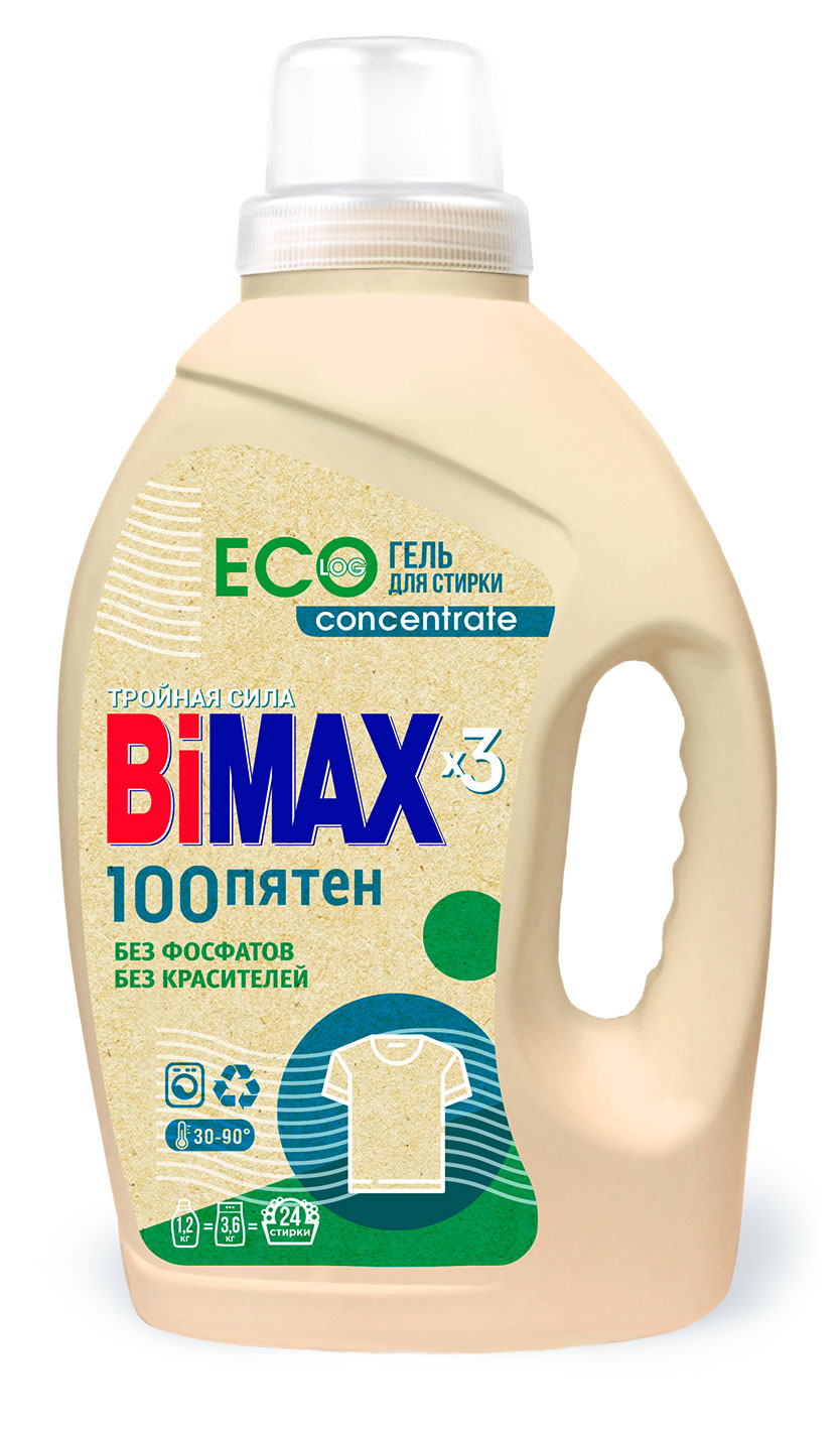 Гель-концентрат для стирки Bimax ECO «100 пятен. Тройная сила», 1.2 л (24 стирки)