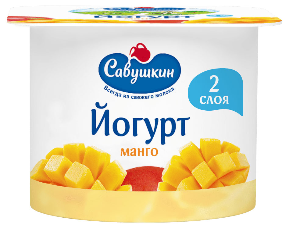 Йогурт «Савушкин» двухслойный манго 2%, 120 г