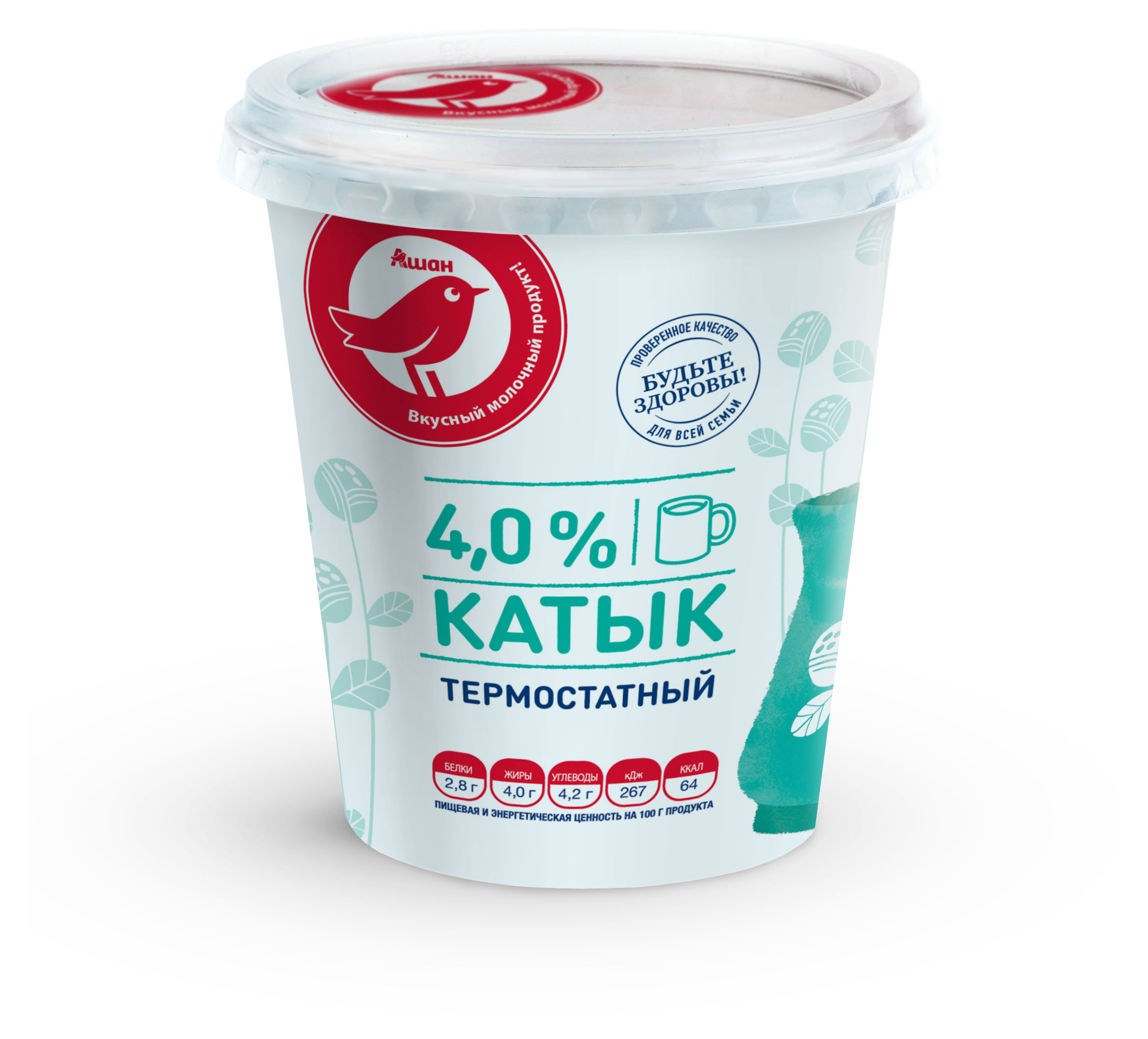 Продукт кисломолочный Катык АШАН Красная птица термостатный 4% БЗМЖ, 350 г