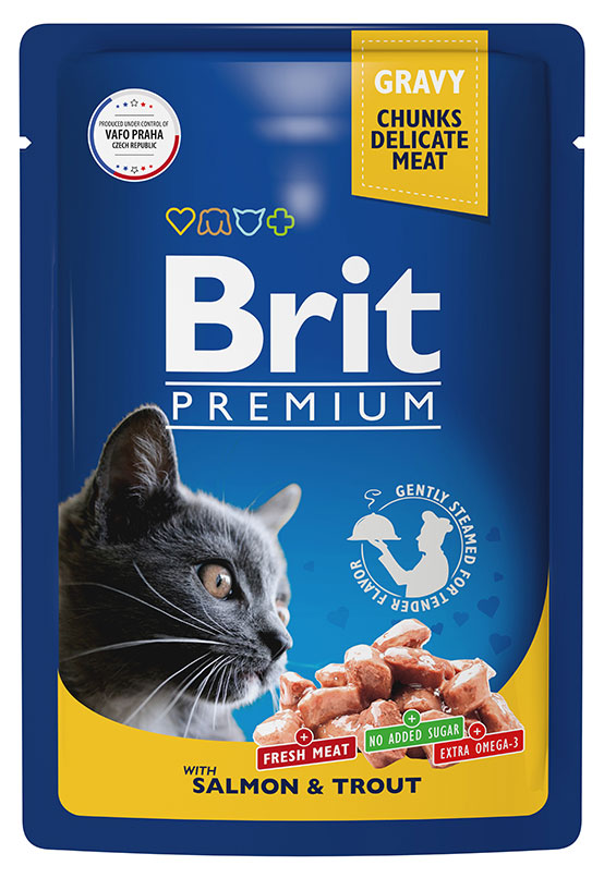 Корм для кошек Brit Premium с лососем и форелью, 85 г