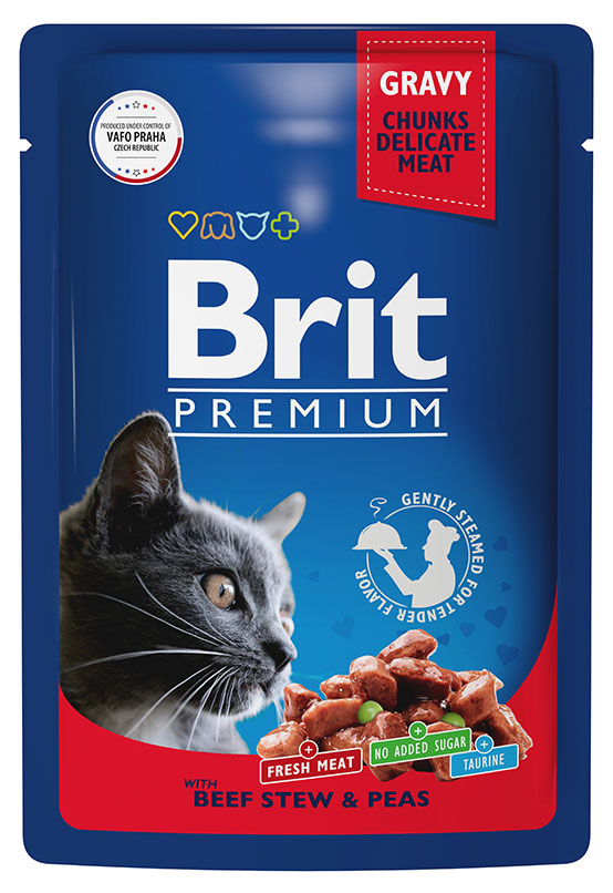 Корм для кошек Brit Premium рагу из говядины и горошком, 85 г