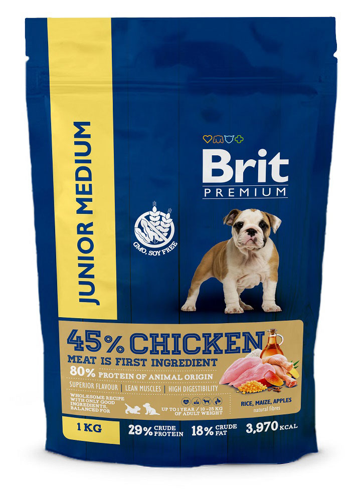 Сухой корм для щенков и молодых собак Brit Premium Junior M курица, 3 кг