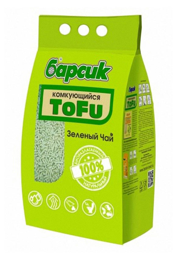 Наполнитель для кошачьего туалета «Барсик» Tofu Зеленый чай комкующийся, 4,54 л