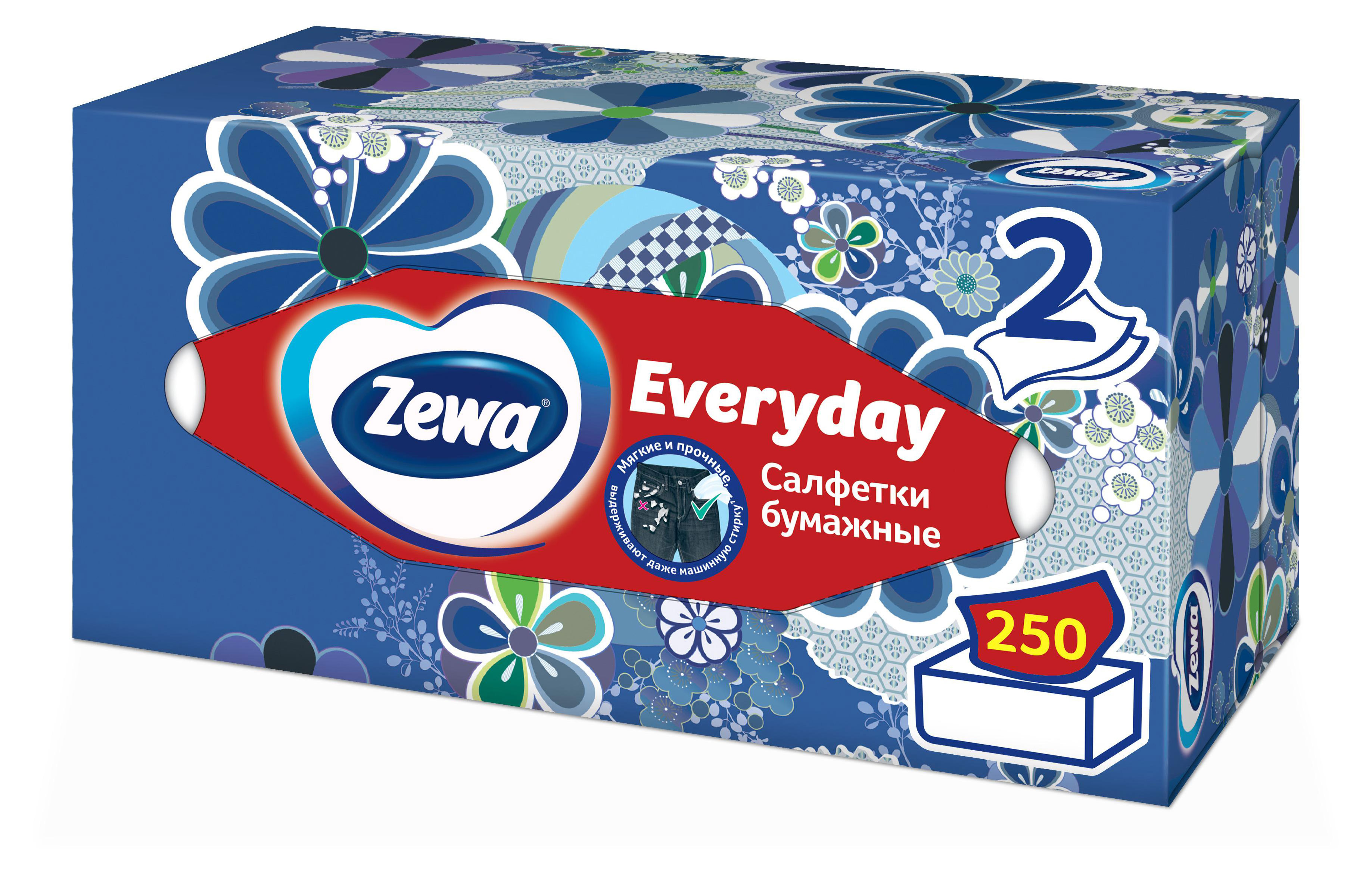 Салфетки бумажные в коробке Zewa Everyday, 2 слоя, 250 шт