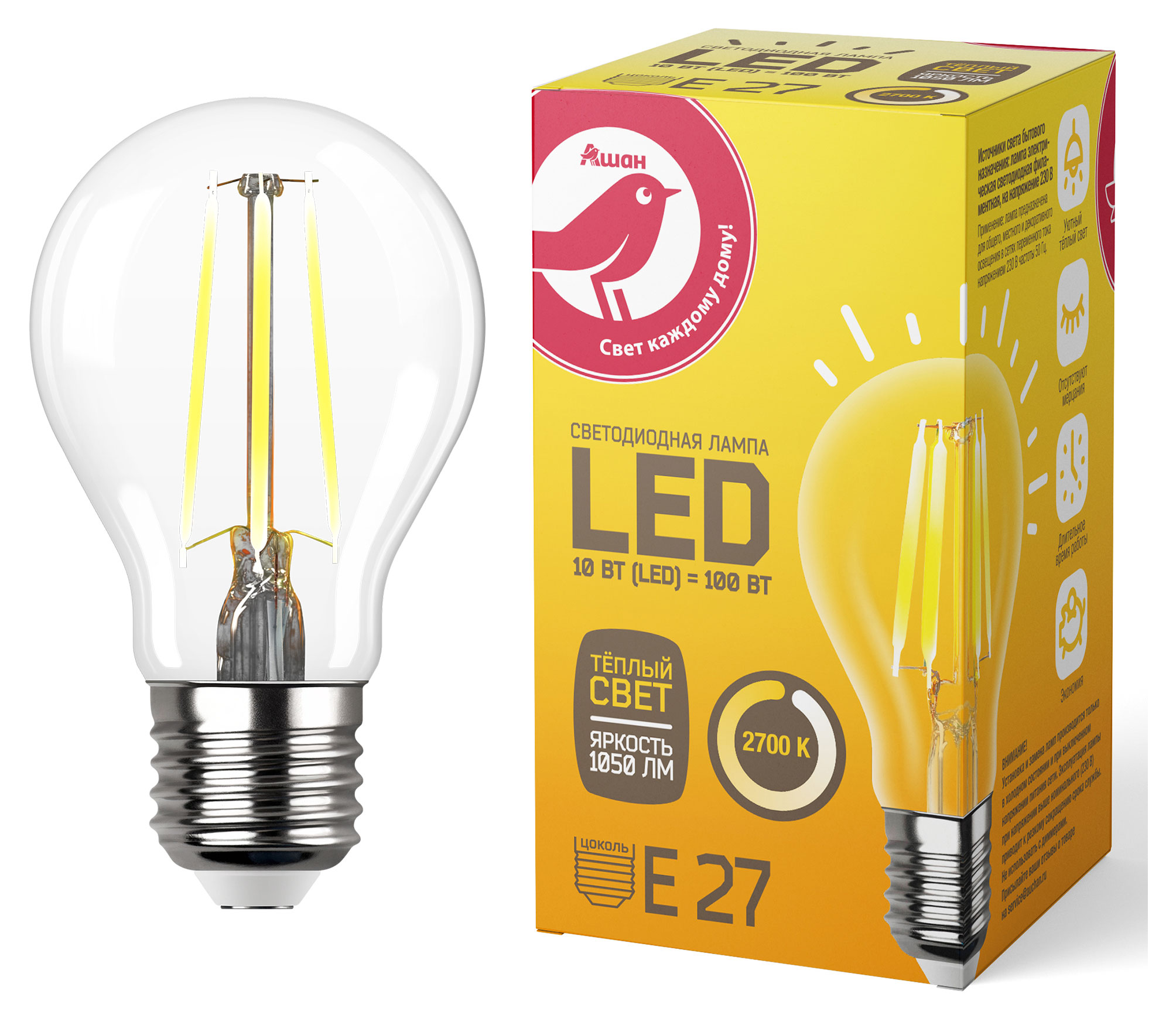 

LED-Лампа АШАН Красная птица E27 10-100W