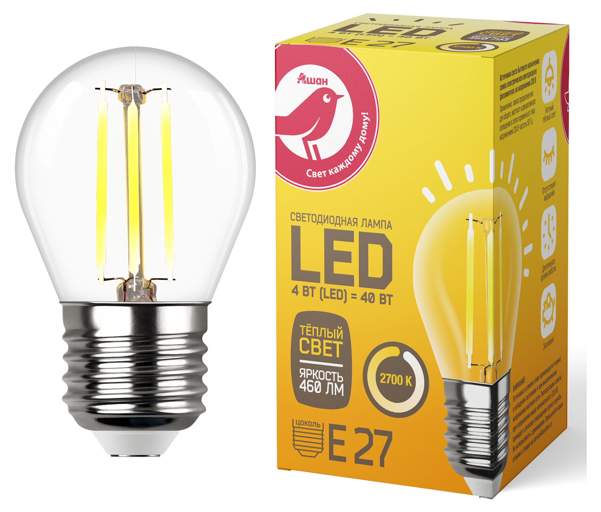 

LED-Лампа АШАН Красная птица E27 4-40W