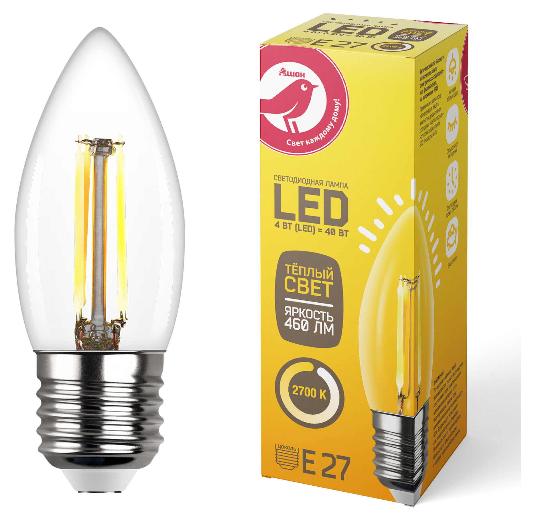 LED-Лампа АШАН Красная птица E27 4-40W