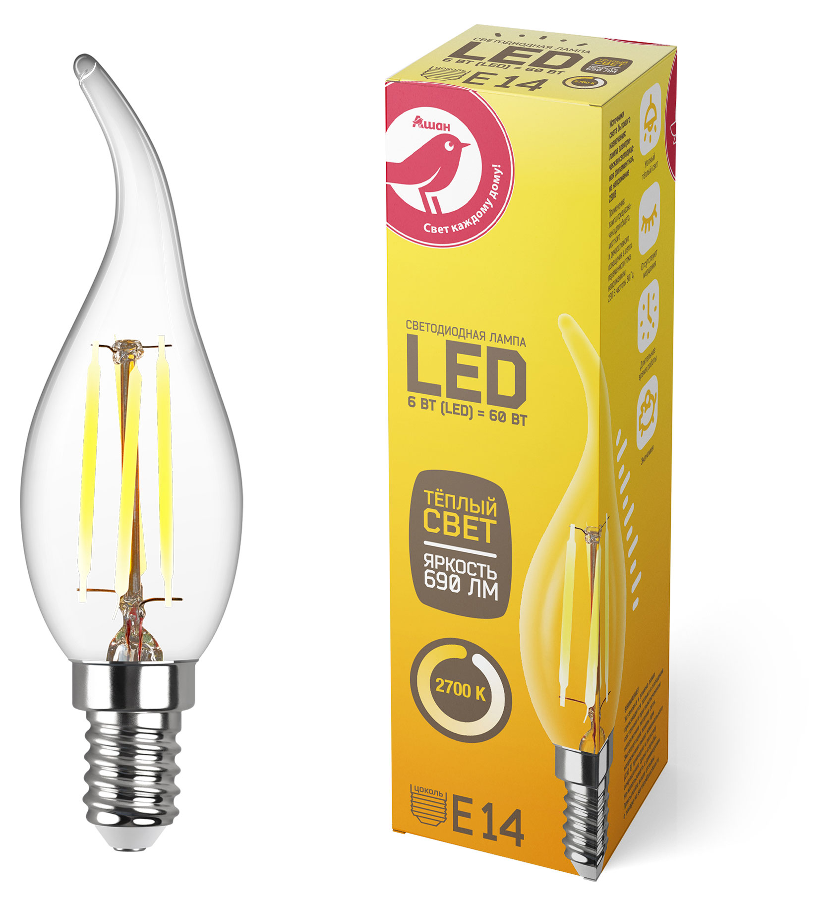 

LED-Лампа АШАН Красная птица E14 6-60W