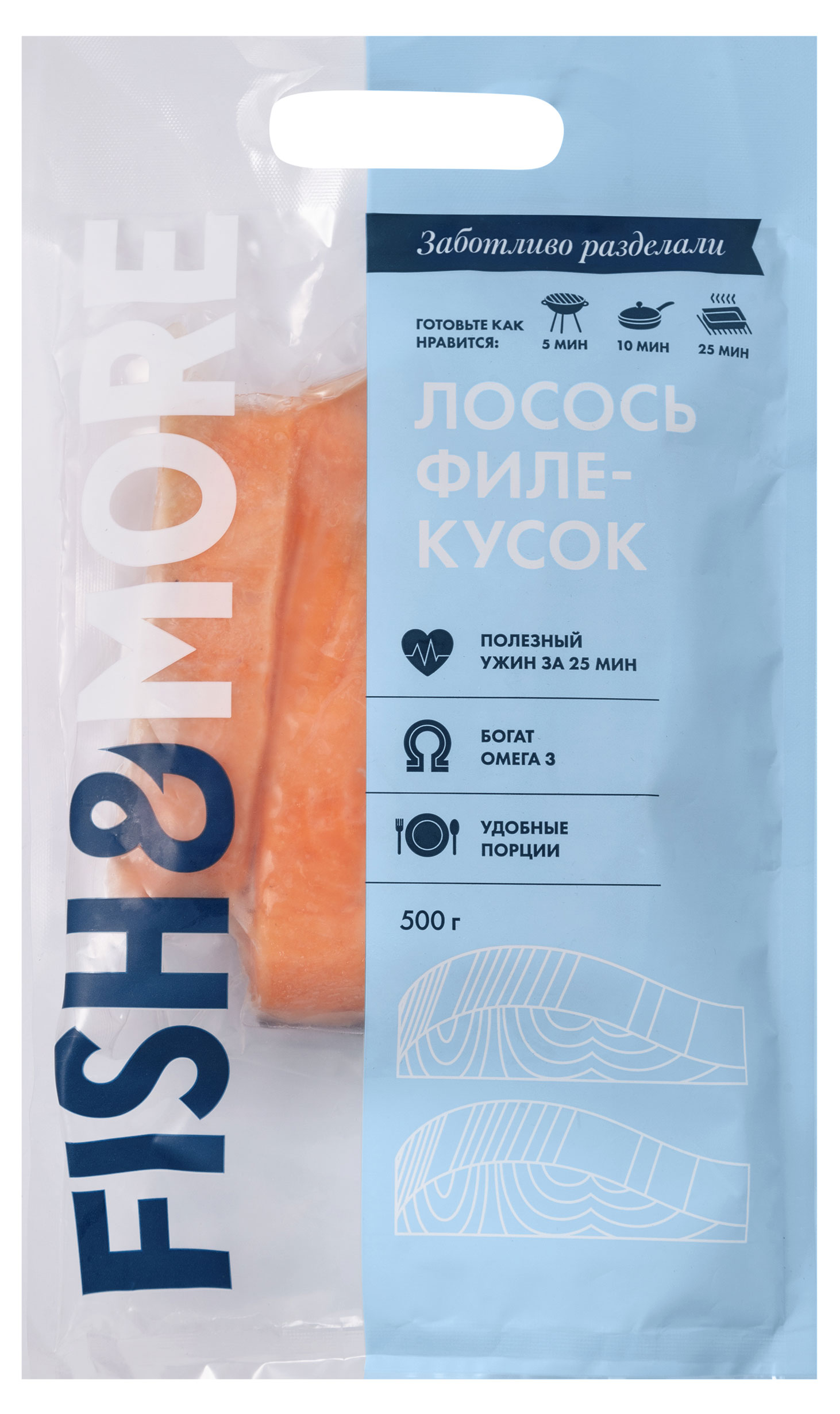 Fish&More | Лосось замороженный Fish&More филе-кусок на коже, 500 г