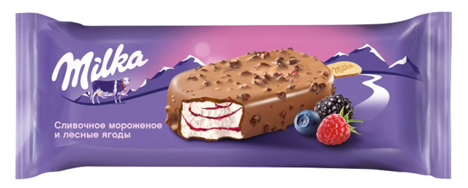 Мороженое сливочное Milka с лесными ягодами в молочном шоколаде, 64 г