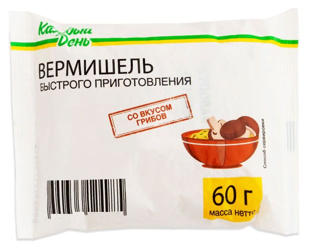 Вермишель быстрого приготовления «Каждый день» со вкусом грибов, 60 г