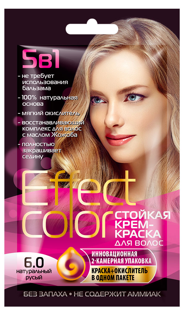 Effect Color | Крем-краска для волос Effect Color Натуральный Русый тон 6.0, 50 мл