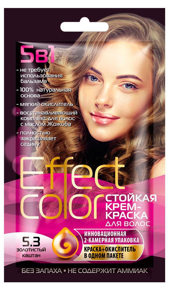 Effect Color | Крем-краска для волос Effect Color Золотистый Каштан тон 5.3, 50 мл