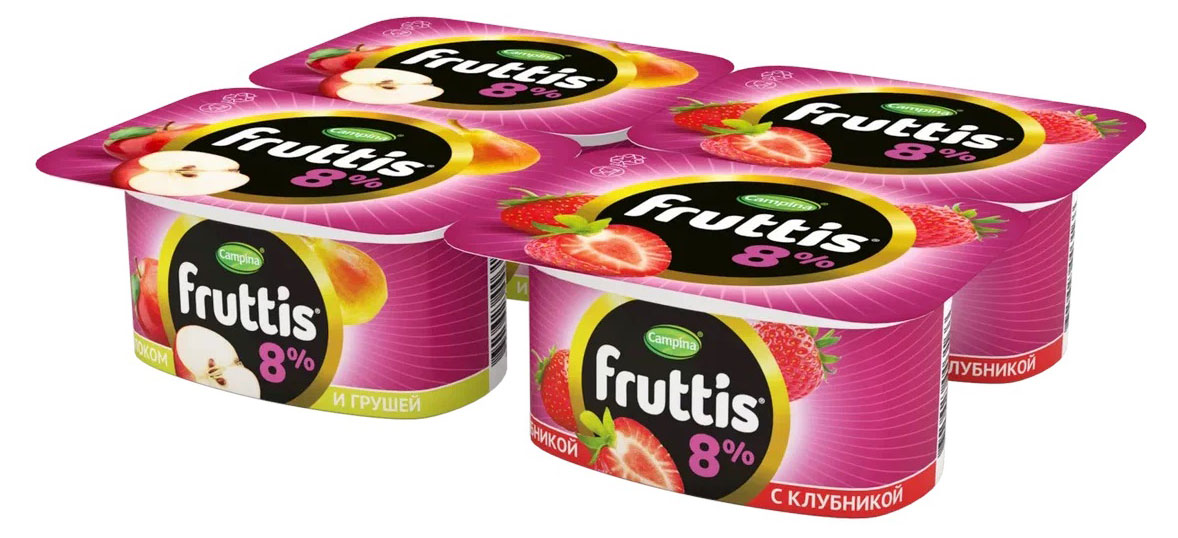 Йогуртный продукт Fruttis клубника/яблоко-груша 8% БЗМЖ, 115 г