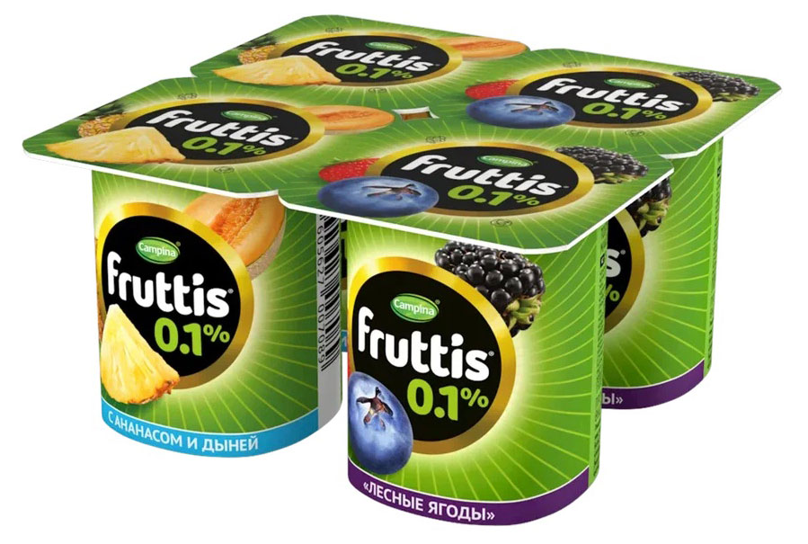 Fruttis | Йогуртный продукт Fruttis ананас-дыня/лесные ягоды 0,1%, 110 г