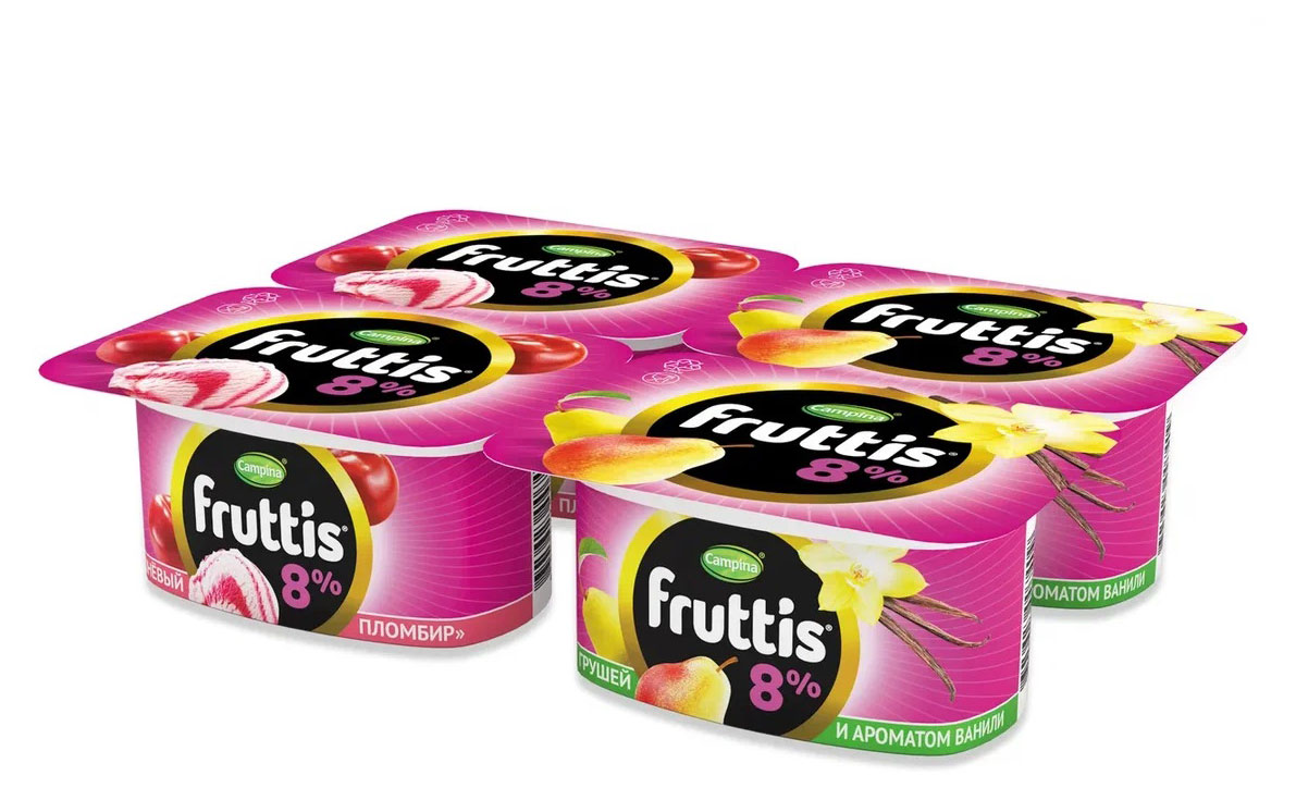 Fruttis | Йогуртный продукт Fruttis вишневый пломбир/груша-ваниль 8%, 115 г