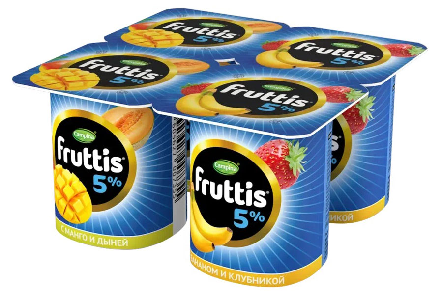 Йогуртный продукт Fruttis дыня-манго/банан-клубника 5%, 115 г