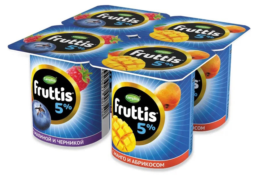 Йогуртный продукт Fruttis малина черника/абрикос манго 5%, 115 г
