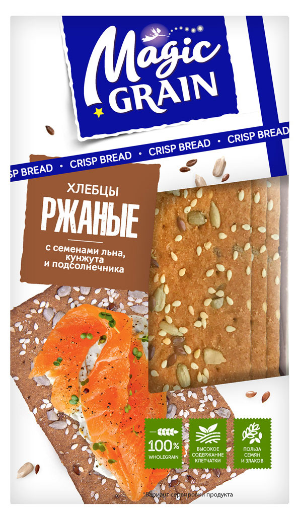 Magic Grain | Хлебцы Magic Grain Ржаные с семенами льна, подсолнечника и кунжута, 160 г