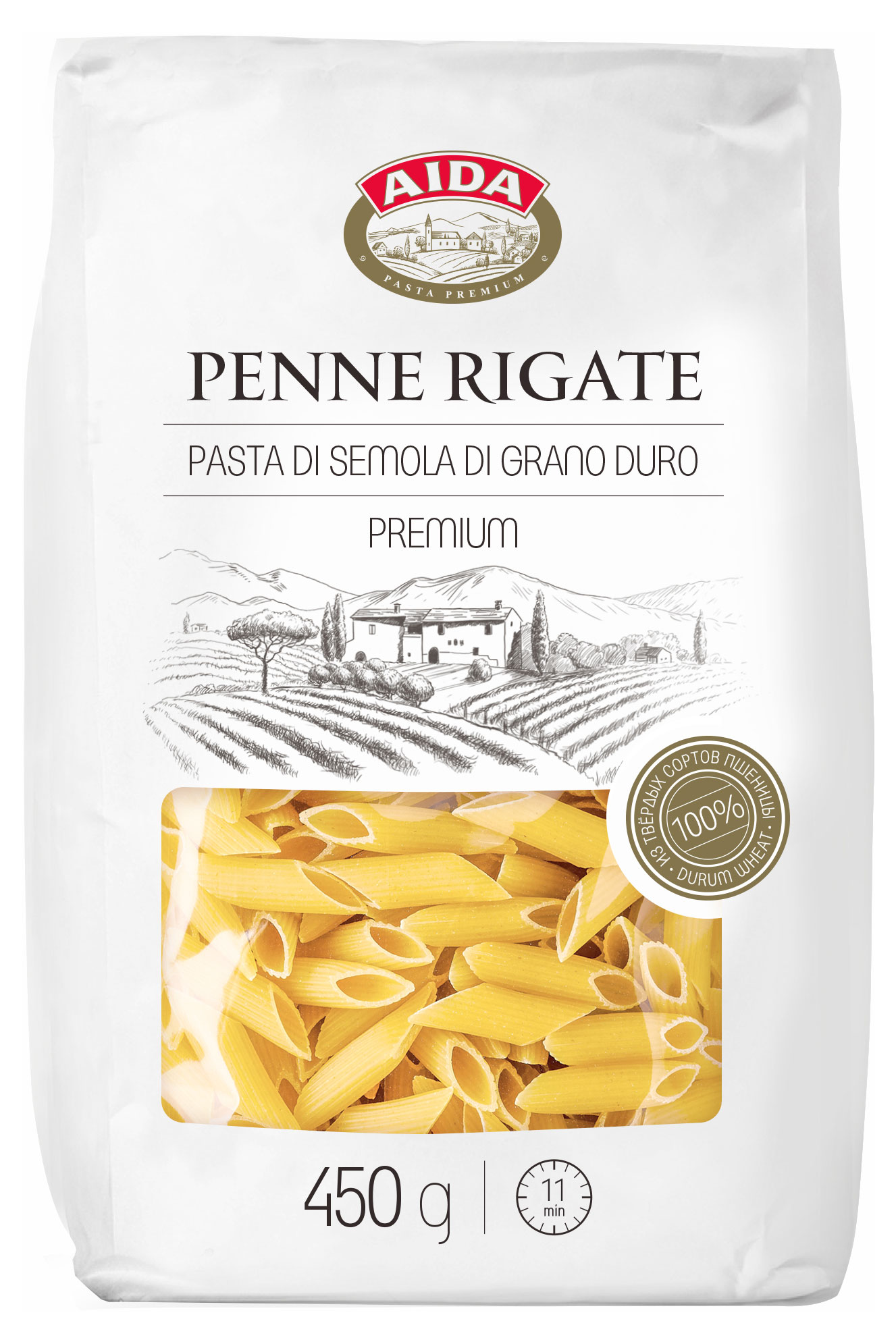 Перья Aida Penne Rigate, 450г